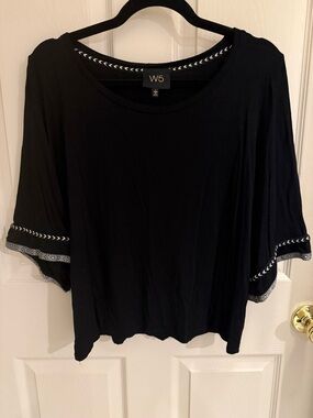 W5 Black Embroidered Sleeve Women's Top- Large